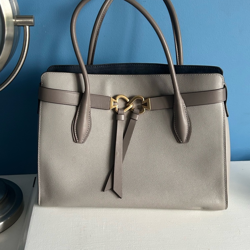 Elegant Gray Leather Handbag